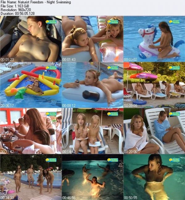 Female naturists swimming at night video