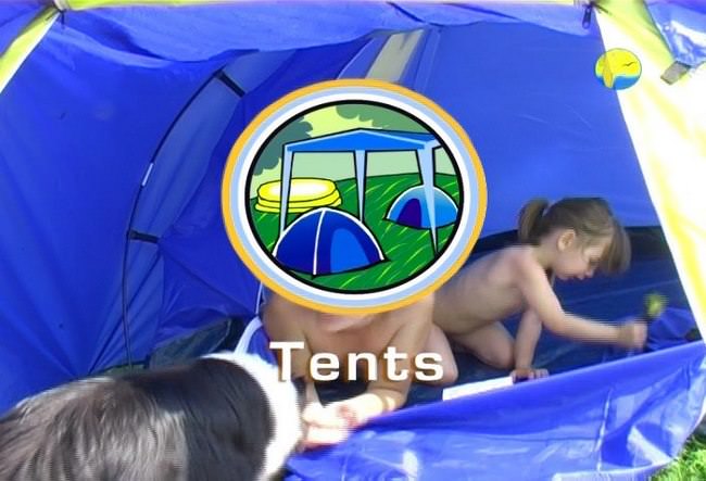 Tents - adult and young naturists outdoor video